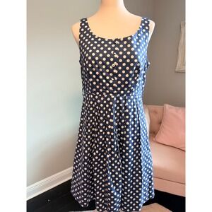 American Rag Cie Women's Navy Blue White Polka Dot Fit Flare Dress Size L